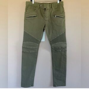 NWOT Balmain Paris Army Green Khaki Moto Ribbed Like New Pants
